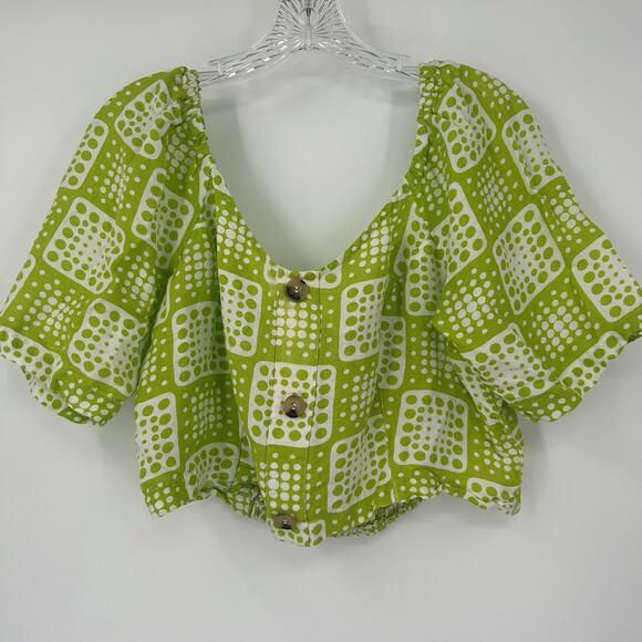 The Odells Julie Crop Top Green Womens Size Large Linen Blend RTR 15290626 - Picture 3 of 13